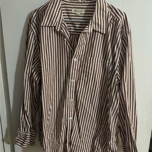 Madewell Men's White and Brown Striped Button Down Shirt